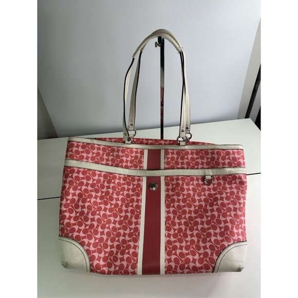 COACH Chelsea Heritage Stripe PVC-Leather Multi Use BAG Large Tote #F15134 Pink - Picture 1 of 10